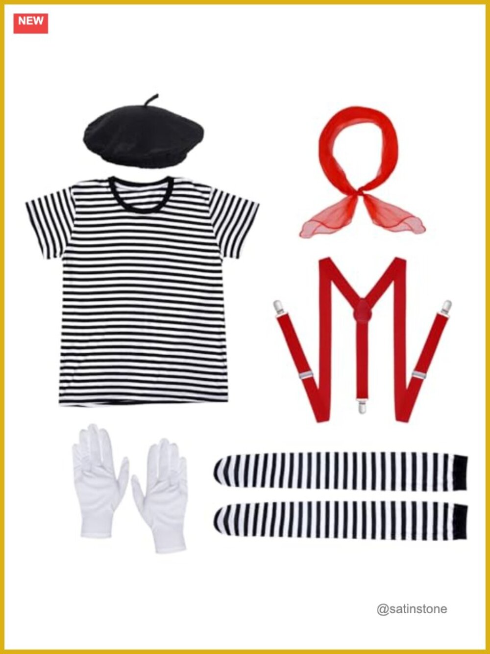 Mime Costume Set Artist Dress Up Halloween Themed Party Accessories